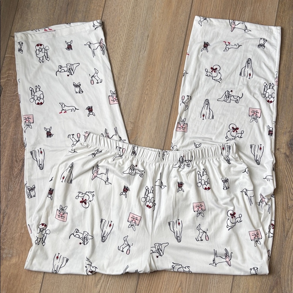 NWT Kate Spade Dog Print Long Sleeve Pajamas Cream, Black and Red Size XL Preppy - Picture 4 of 14